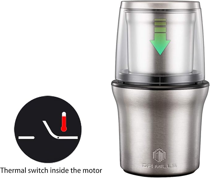 DR MILLS DM-7412N Coffee Grinder Electric, Spice Grinder electric, detachable cup, Blade & cup made with SUS304 stianlees steel,200w small food grinder