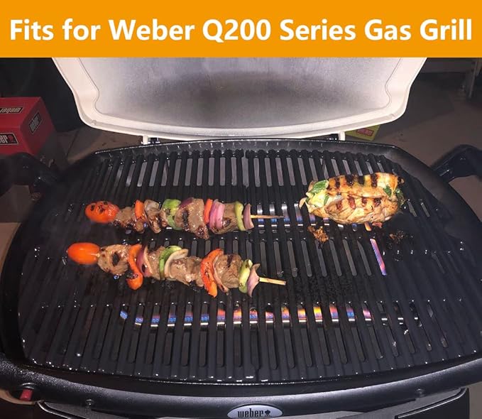 7645 Cooking Grid Grates for Weber Q200, Q220, Q2000, Q2400 Gas Grills, 53060001,BBQ Accessories for Weber Baby Q, Matte Cast Iron,2 Pack