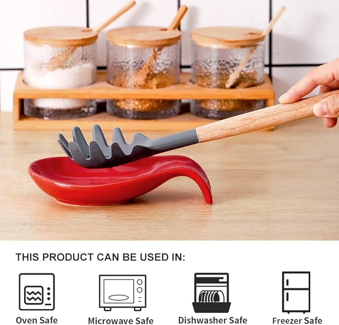 Nihow Ceramic Spoon Rest: 4 Inch Stable Utensil Rest - Heat Resistant Spoon Holder for Kitchen counter/Countertop/Stove Top - Dishwasher Safe - Elegant Red (1 PC)