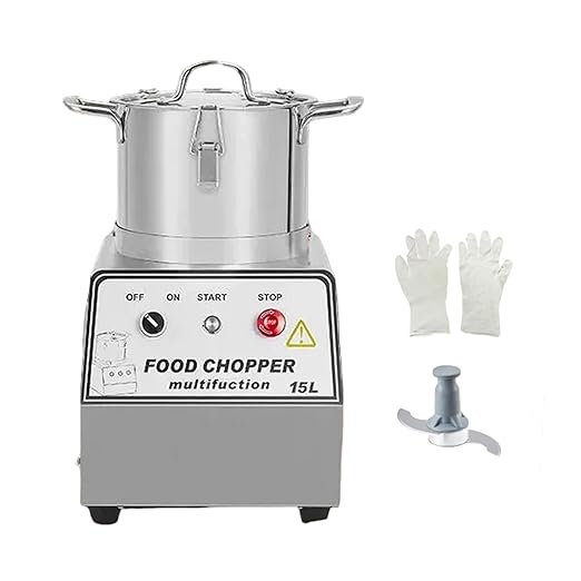 16 Quart Commercial Food Processor, Electric Combination Chopper Meat & Vegetable Grinder, Multi-Functional Stainless Steel Food Processor w/Gloves, 110V/1400W for Fruit, Grains, Nuts Shredding(15L)