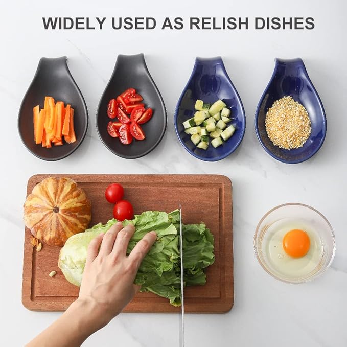 Nihow Ceramic Spoon Rest: 4 Inch Stable Utensil Rest - Heat Resistant Spoon Holder for Kitchen counter/Countertop/Stove Top - Dishwasher Safe - Matte Black (Set of 2)