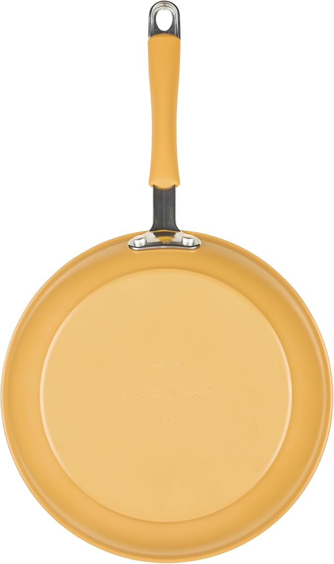 Rachael Ray Cucina Ceramic Cookware Set - 13 Pieces - Ceramic Pots and Pans Set w/Nonstick Frying Pans, Saute Pan, Saucepans, Stockpot, Lids, Pan Protectors & Cooking Utensils - Turmeric