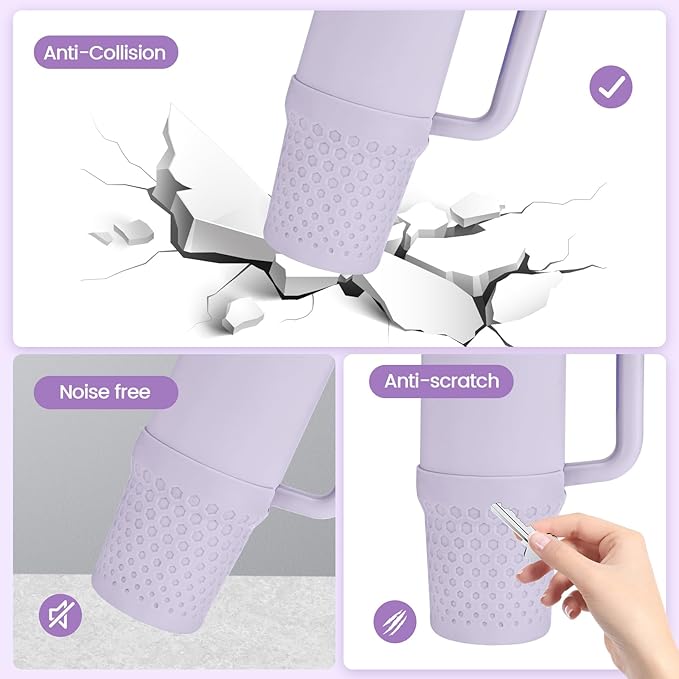 Silicone Boot for Stanley, Cup Bottom Protector Sleeve Accessories for Stanley Quencher H2.0 FlowState Tumbler 20oz/30oz/Stanley Adventure Quencher Tumbler 24oz (Purple)