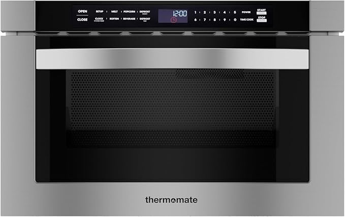 24 Inch Built-in Microwave Drawer, ThermoMate 1.2 Cu. Ft. Microwave Drawer with Automatic Presets, 1000 Watts with 11 Power Levels, Touch Controls, Sensor Cooking, Defrosting Rack, Stainless Steel