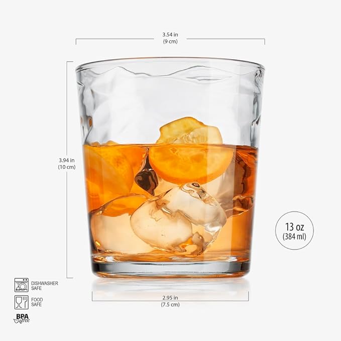 Glaver's Whiskey Glasses 13 oz. Barware Set of 4 Old Fashioned Glasses for Whisky, Scotch, Bourbon, Liquor, Juice, and Cocktails.