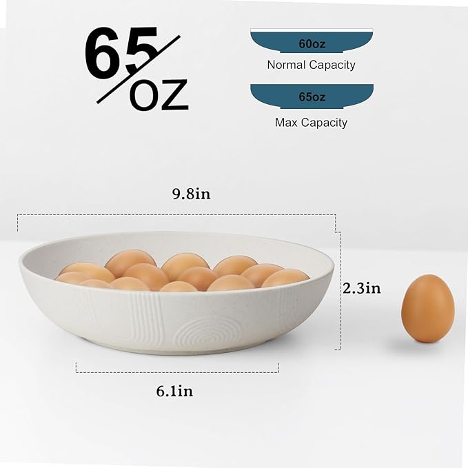 10inch Wheat Straw Salad Bowls Set of 6 - Unbreakable Large Serving Bowls Microwave & Dishwasher Safe for restaurant - Big Plastic Bowls for Cereal,Salad - White Series