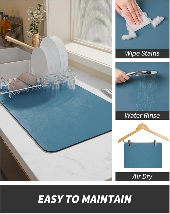 AMOAMI-Coffee Mat Hide Stain Rubber Backed Absorbent Dish Drying Mat for Kitchen Counter-Coffee Bar Accessories Fit Under Maker Machine Pot Espresso Machine Dish Rack