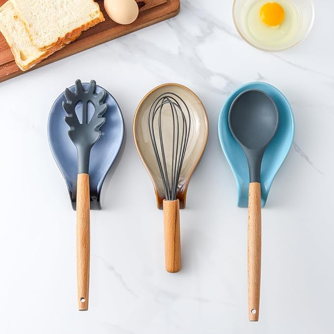 Nihow Ceramic Spoon Rest: 4 Inch Stable Utensil Rest - Spoon Holder for Kitchen counter/Countertop/Stove Top - Dishwasher Safe - Elegant Brown (1 PC)
