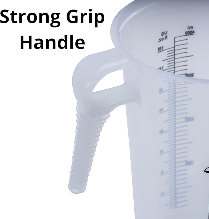 Half Gallon 64oz (2 quart) Measure Pitcher- Conversion Chart-Strong Food Grade - Resistant to Chemicals- Great for Lawn, Pool & Spa, Ag, Home Hobbies, Lye, Cooking, Shop Motor Oil Fluids Made In USA