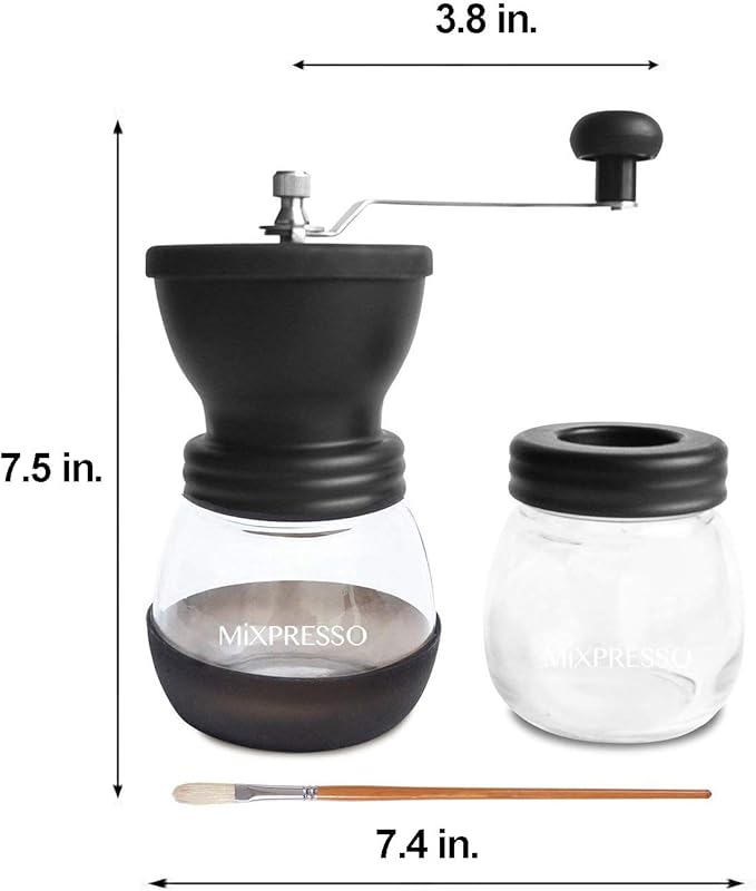 Mixpresso Manual Coffee Grinder, Spice Grinder Manual, Glass Jars, Ceramic Burr, Adjustable Grind, Easy to Clean, Portable Compact Design, 3 Piece Set, Stainless Steel
