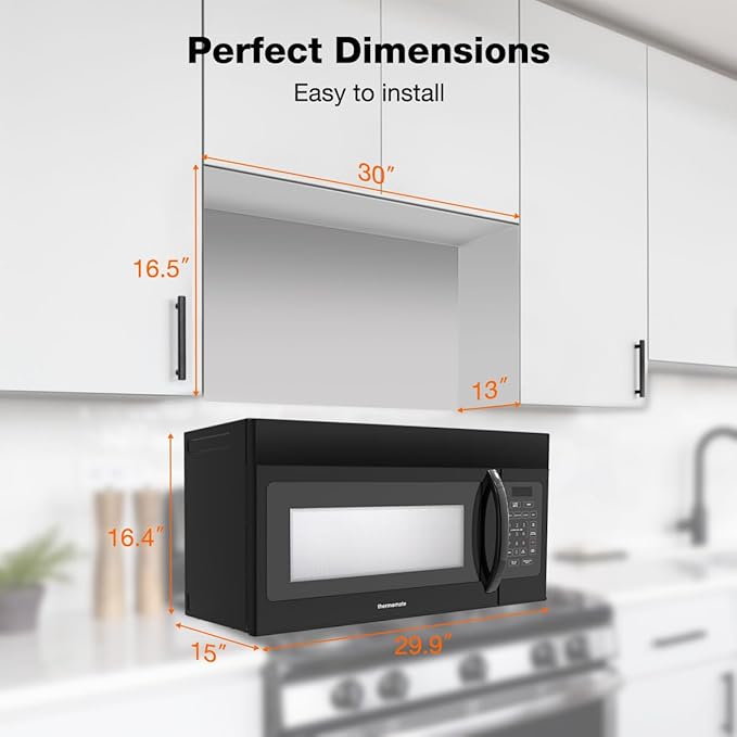 30" Over the Range Microwave Oven, ThermoMate 1.7 Cu. Ft. Capacity Microwave Over the Stove with One Touch, 1000 Cooking Watts, 300 CFM, 10 Power Levels, LED Lighting, Black
