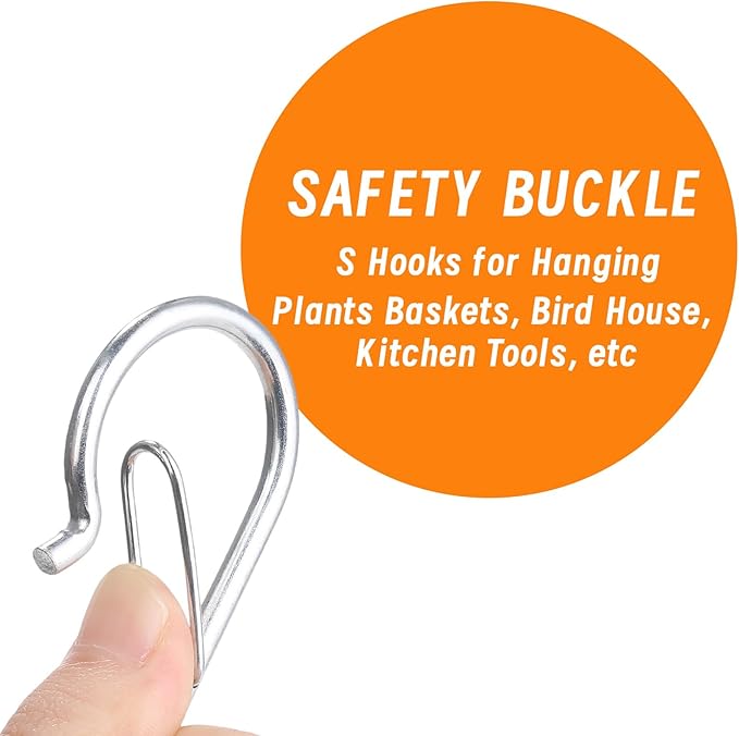 24 PCS S Hooks for Hanging with Safety Buckle, 3.5 inch Heavy Duty Metal S Shaped Hooks for Kitchen Utensil, Cups, Pots, Plants, Bags, Hats (Silver)