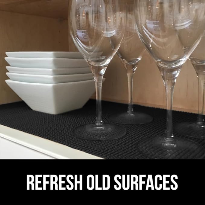 GORILLA GRIP powerGRIP Drawer Shelf and Cabinet Liner, Thick Strong Hold, Non-Adhesive Liners Protect Kitchen Cabinets and Cupboard, Bathroom Drawers, Easy Install, Breathable Mat, 17.5" x20', Black
