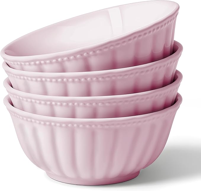 Ceramic Soup Serving Bowls for Kitchen, 6.4 Inch, Set of 4, Cereal Bowl Porcelain, Oven & Microwave Safe, Red