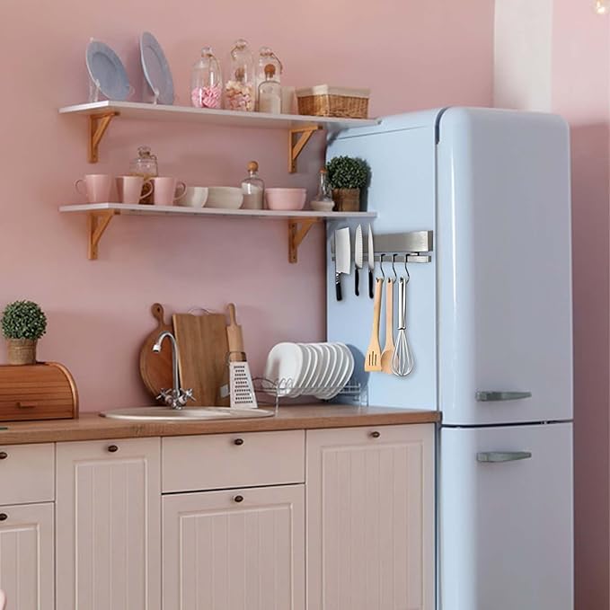 17 Inch Magnetic Knife Holder for Refrigerator with 12 Hooks - Double Sided Magnetic Knife Strip for Fridge - Premium Magnetic Knife Bar Rack - 304 Stainless Steel Kitchen Utensil Hanger