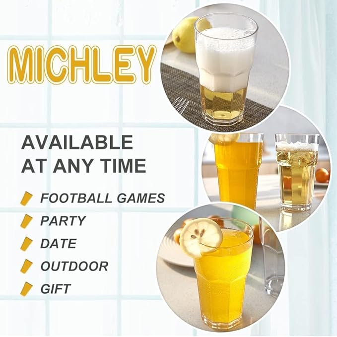 MICHLEY Unbreakable Drinking Glasses Set of 4, 12oz Tritan Plastic Highball Glass, Tumbler Glassware for Water Beer Juice