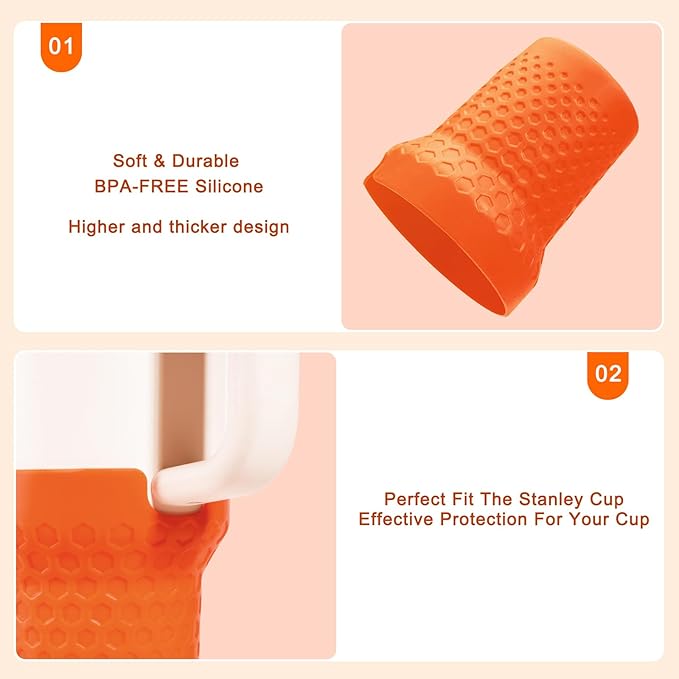 Silicone Boot for Stanley, Tall Rubber Cup Bottom Protector Sleeve Accessories for Stanley Quencher H2.0 FlowState Tumbler 20oz/30oz/Stanley Adventure Quencher Tumbler 24oz (Orange)