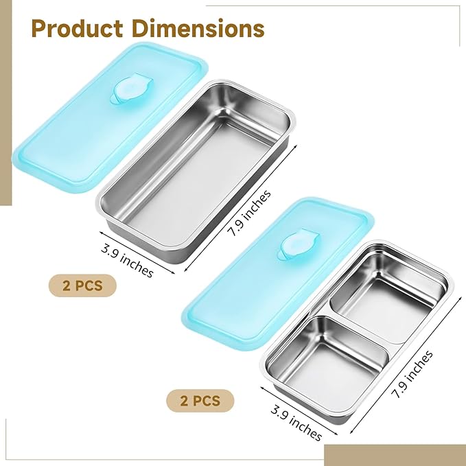 4 Pcs Grab and Go Snack Containers, Stainless Steel Double Compartment Snack Containers, Reusable, Food Grade Sealable Bento Box with Lid, Ideal for Office Lunch Travel