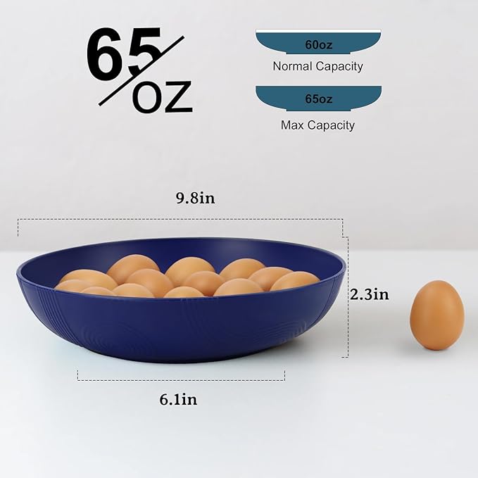 10inch Wheat Straw Big Bowls Set of 6 - Large Salad Bowls 65oz set of 6 - Unbreakable Serving Bowls Microwave & Dishwasher Safe for restaurant - Big Plastic Bowls for Cereal,Salad - Ocean Series