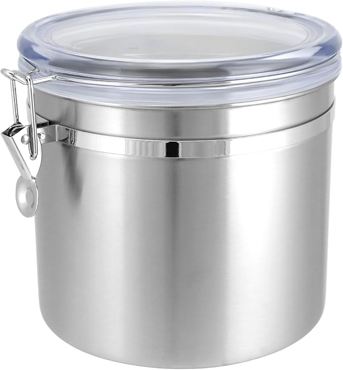 QWORK 160oz Stainless Steel Airtight Canister with Clear Lid for Kitchen Storage | Large Metal Pantry Storage Canister for Coffee Beans, Flour, Tea, Sugar, Cereals