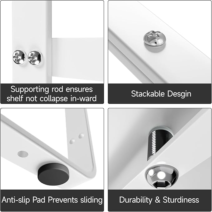 2Pack 16.5-27’’L Expandable Kitchen Shelf Organizer, Stackable Shelves Organizer, Adjustable Height Pantry Spice Rack for Cabinet, Countertop, Pantry and Cupboard, White