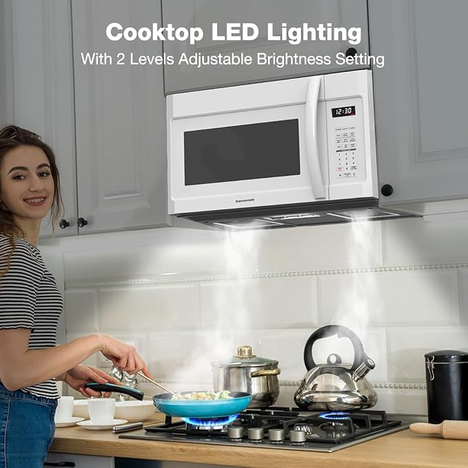 ThermoMate 30" White Over the Range Microwave with 1.9 Cu. Ft. Capacity, Over the Stove with One Touch, 1000 Cooking Watts, 400 CFM and Sensor Cooking, 11 Power Levels, LED Lighting