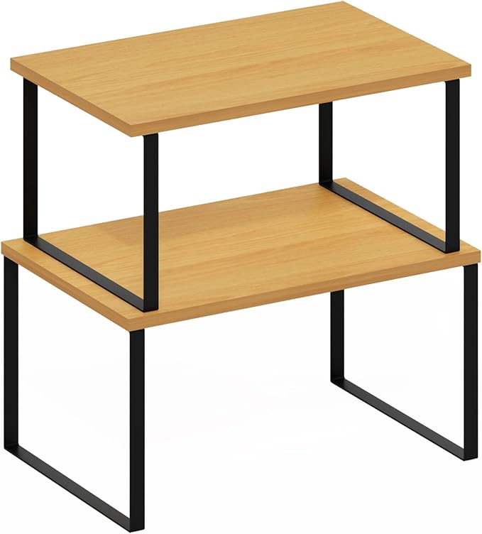 Furinno Ravel Multipurpose Expandable, Stackable Kitchen Counter Shelves, Set of 2, Beech/Black