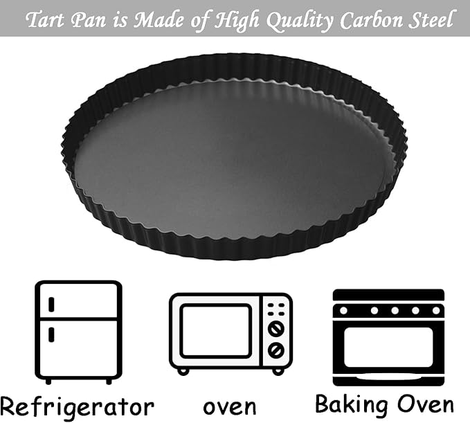 Tart Pans 9 Inch with Removable Bottom Fluted Pie Tart Pans, Round Non-Stick Pan Quiche Pan, for Baking Pizza Mousse Cakes, Christmas Dessert