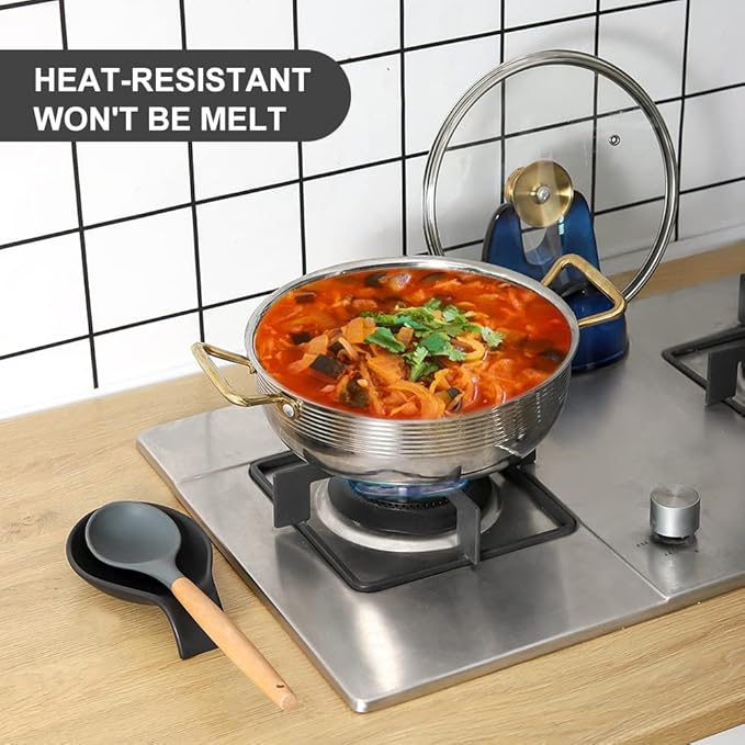 Nihow Ceramic Spoon Rest: 4 Inch Stable Utensil Rest - Heat Resistant Spoon Holder for Kitchen counter/Countertop/Stove Top - Dishwasher Safe - Matte Black (Set of 2)