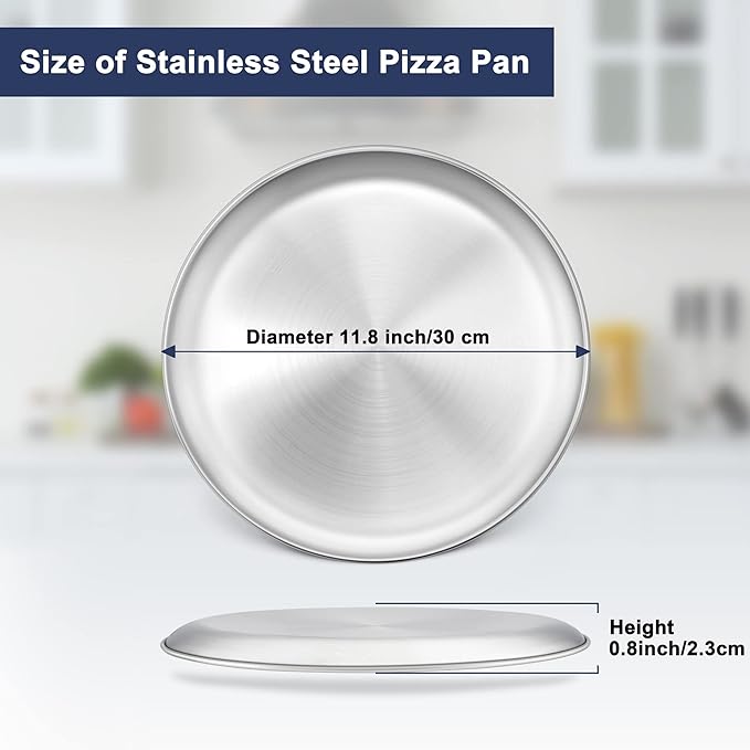 LIANYU 4 Pack Pizza Pan Set, 12 Inch Stainless Steel Pizza Serving Tray for Oven Baking, Nonstick Round Plate, Dishwasher Safe