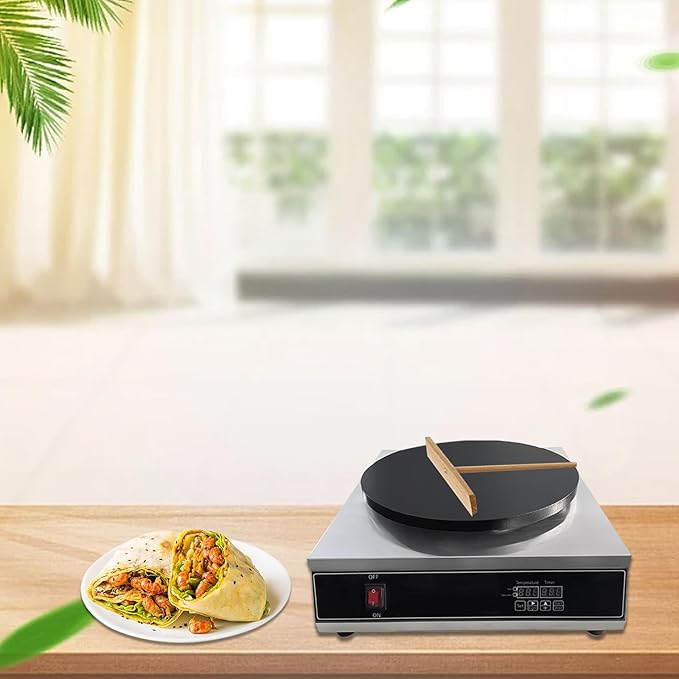 Commercial Electric Crepe Maker, 16" Non-Stick 2000W Crepe Machine Adjustable Temperature Control, Thickened Cast Iron Cooking Surface Pancakes Maker Griddle with Handle