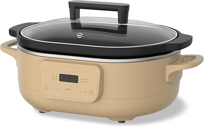 6 Quart Programmable Slow Cooker Removable Healthy Nonstick Crock Pot - Small Kitchen Appliance for Family Dinners - Serves 6+ People - Heat Settings: Keep Warm Brown Brown