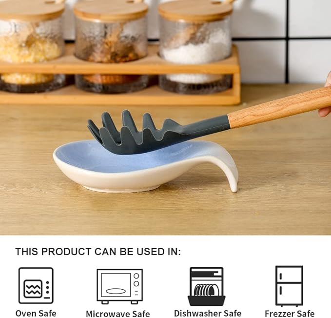 Nihow Ceramic Spoon Rest: 4 Inch Stable Utensil Rest - Heat Resistant Spoon Holder for Kitchen counter/Counter top/Stove Top - Dishwasher Safe - Elegant Blue & White (1 PC)