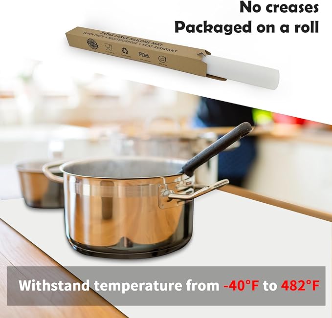 Large Silicone Mats, 78.7”x15.7” Extra Large Silicone Heat Resistant Mat, Countertop Protector, Nonstick Waterproof Mats for Kitchen Counter, Shipped Rolled Up Kitchen Counter Mat, Light Gray