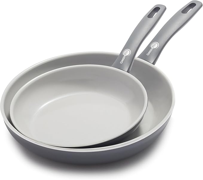 GreenPan Dover 8" and 10" Frying Pan Skillet Set, Healthy Ceramic Nonstick Coating, PFAS-Free, Dishwasher Safe, Comfort Grip Handle, Gray