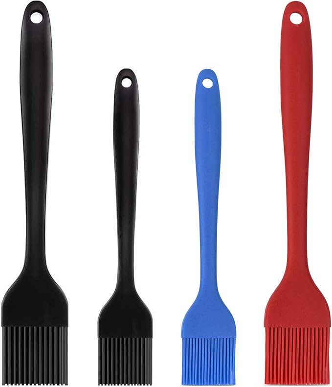 Silicone Basting Pastry Brush Set 4 Pack Heat Resistant Spread Oil Butter Sauce for BBQ Grill Barbeque Kitchen Baking Cooking Pastries, 2 Large & 2 Small Multicolor