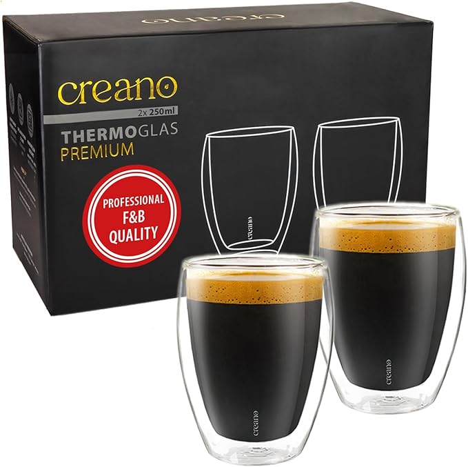 Creano Premium Double-Walled Drinking Glasses 12.5oz / 400 ml - Set of 6 - Professional Quality - 100% Dishwasher Safe (2x 9oz)