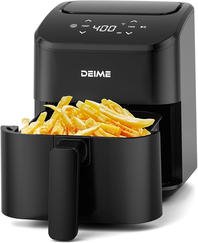 DEIME Air Fryer 3 Qt, Small Airfryer Digital Space Saving Compact, Bake, Reheat, Roasts for Quick Easy Meals, Mini Compact & Quiet, Nonstick & Dishwasher Safe Basket (Black)