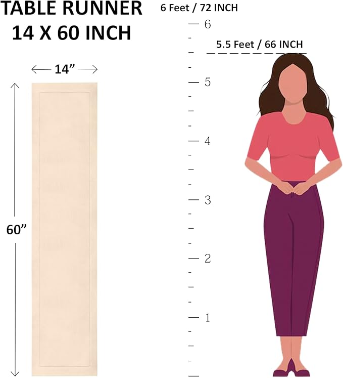 Solino Home White Table Runner 60 Inches - Cotton Linen Hemstitch Coffee Table Runner 14 x 60 Inch Ideal for Dresser Tables - Summer, Fall, Autumn, Halloween