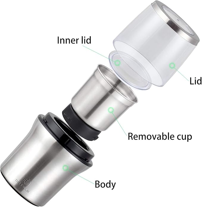 DR MILLS DM-7412N Coffee Grinder Electric, Spice Grinder electric, detachable cup, Blade & cup made with SUS304 stianlees steel,200w small food grinder