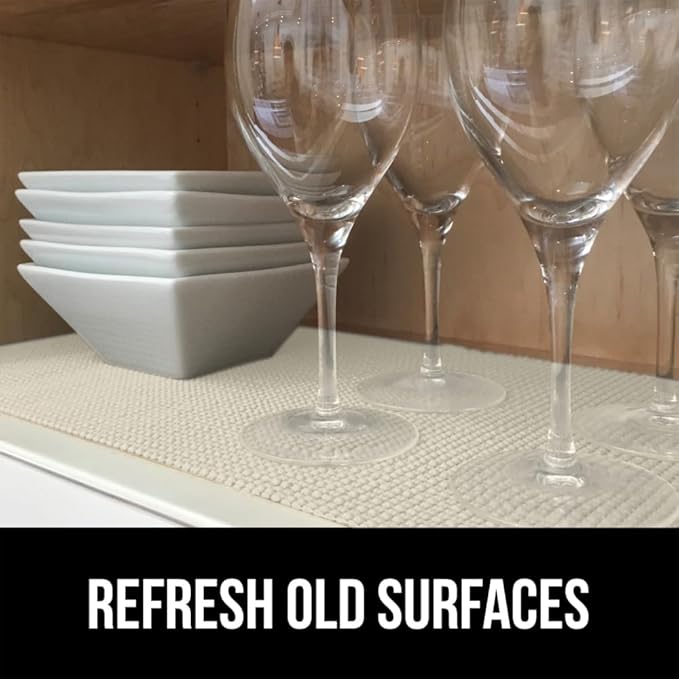 GORILLA GRIP powerGRIP Drawer Shelf and Cabinet Liner, Thick Strong Hold, Non-Adhesive Liners Protect Kitchen Cabinets and Cupboard, Bathroom Drawers, Easy Install, Breathable Mat, 12" x30', Cream