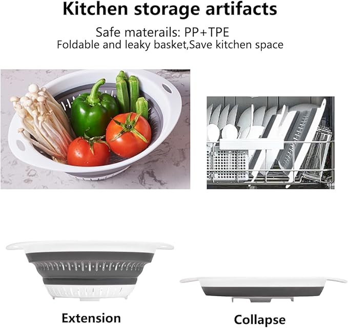 Collapsible Colander and Strainer,Silicone Strainer Colanders & Food Strainers,for Vegetable and Fruit, Kitchen Essentials (3, Green, 1.3L+2.1L+2.5L)