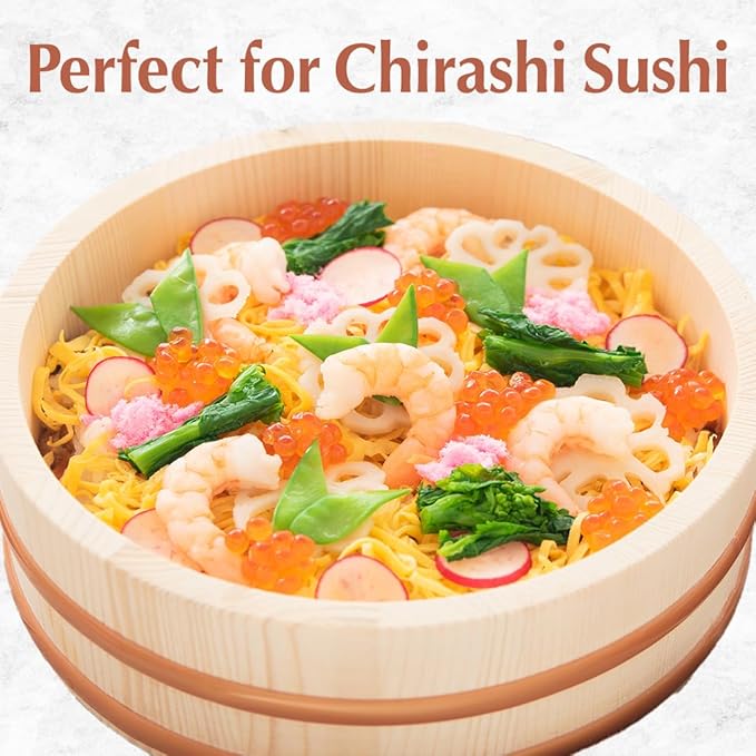 TIKUSAN Wooden Hangiri Sushi Rice Mixing Tub PP Band with Lid Made in Japan Made of Momi Fir Sushi Rice Bowl Sushi Oke (13" (33cm))