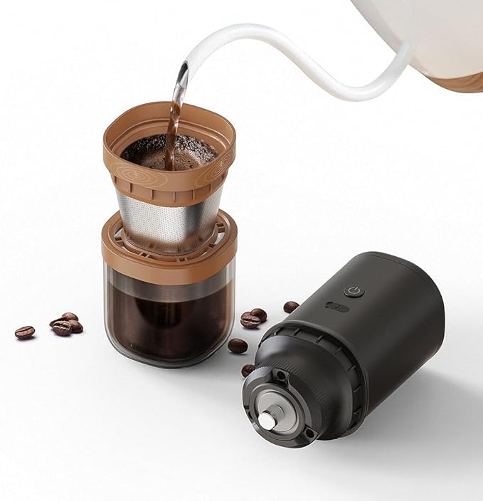 2-IN-ONE Compact Electric Burr Coffee Grinder Durable SUS420 Stainless Steel Grinding Core | Double Brewing Model | One Press | USB Charging Electric Coffee Grinder Mini Camping