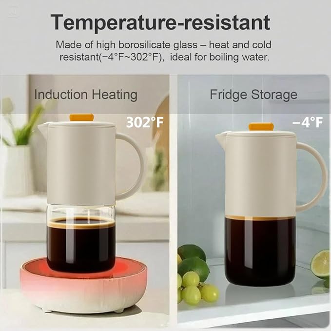 Delove Cold Brew Coffee Maker with Auto Spout – Shatterproof Plastic Shell, Wide Mouth Design – 62 oz (1.9 Quart) Iced Tea Glass Carafe with Removable Removable Mesh Filter (1, Beige)