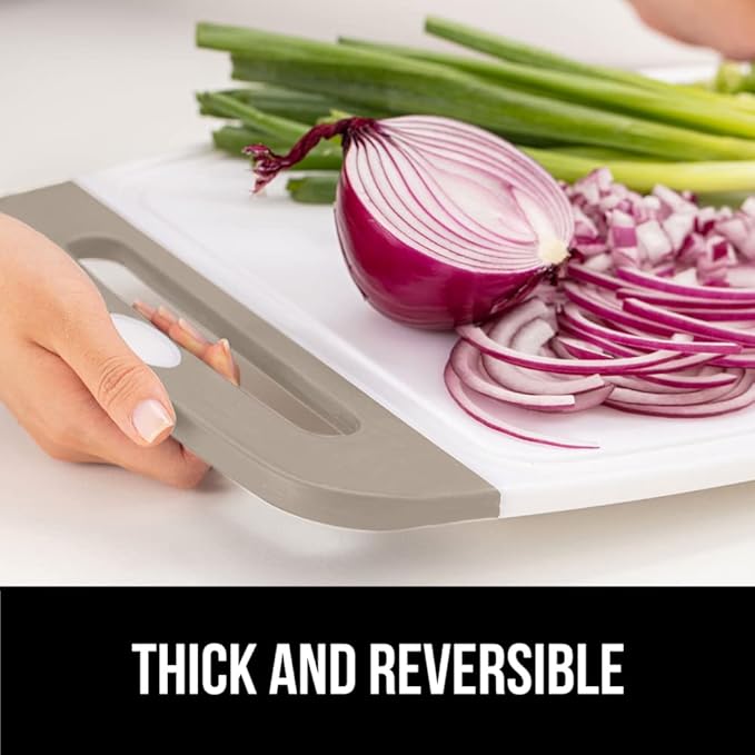 GORILLA GRIP BPA-Free Reversible Kitchen Cutting Board Set of 3, US Designed, Nonporous, Juice Grooves Catch Liquid, Slip Resistant Border, Dishwasher Safe, Durable Large Food Chopping Boards, Almond