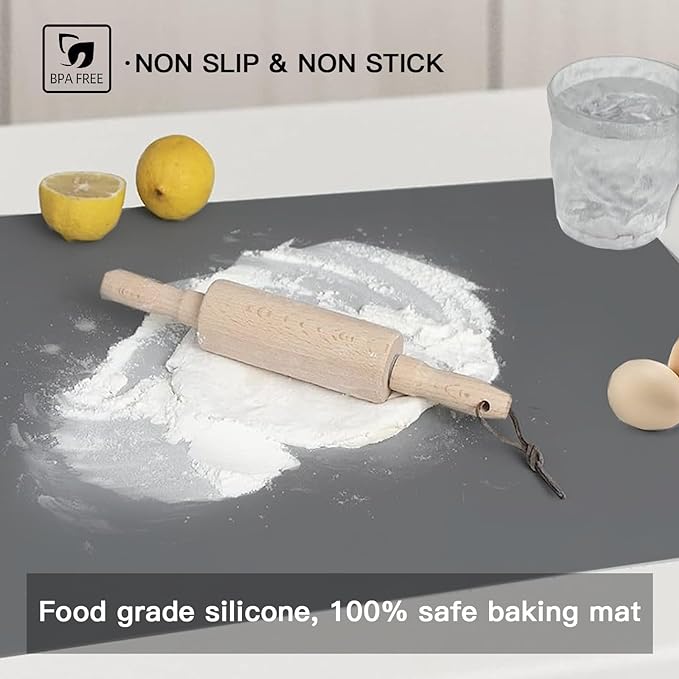 2MM Thick Silicone Countertop Mat, 35.4"x 23.6" Silicone Mats for Kitchen Counter, Nonslip Heat Resistant Mat, Large Kitchen Counter Mats, Waterproof Countertop Protector(Black)