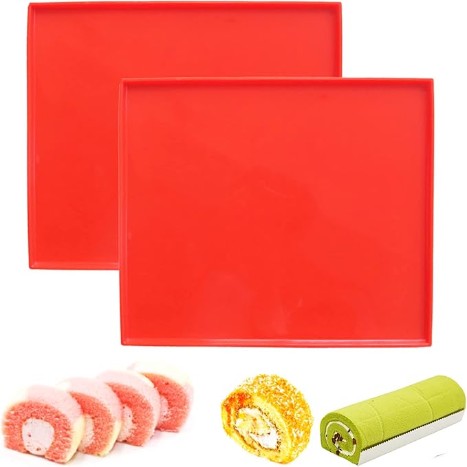 Swiss Roll Cake Mat - Flexible Multipurpose Silicone sheet Nonstick jelly roll pan Baking Tray Pastry Mat Pizza Cookies Mold（set of 2）