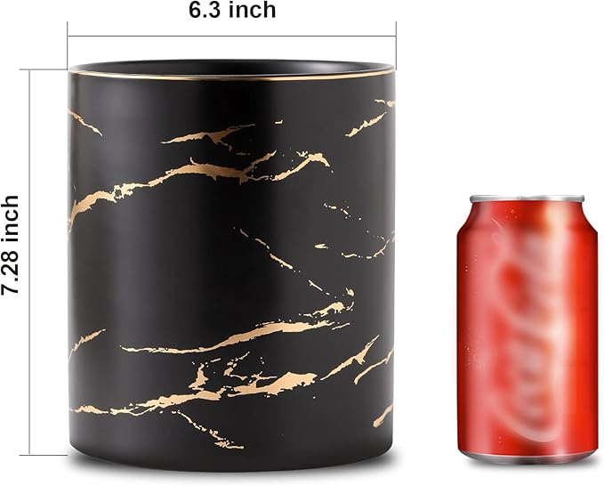 7.2 inch Large Utensil Holder for Kitchen Counter, Golden Marble Utensil Crock Spatula Holder for Countertop Cooking Tools Storage Caddy Farmhouse Kitchen Decor (Marble-Black)