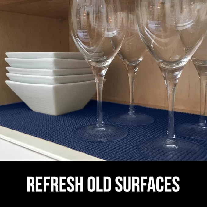 GORILLA GRIP powerGRIP Drawer Shelf and Cabinet Liner, Thick Strong Hold, Non-Adhesive Liners Protect Kitchen Cabinets and Cupboard, Bathroom Drawers, Easy Install, Breathable Mat, 20" x20', Navy Blue